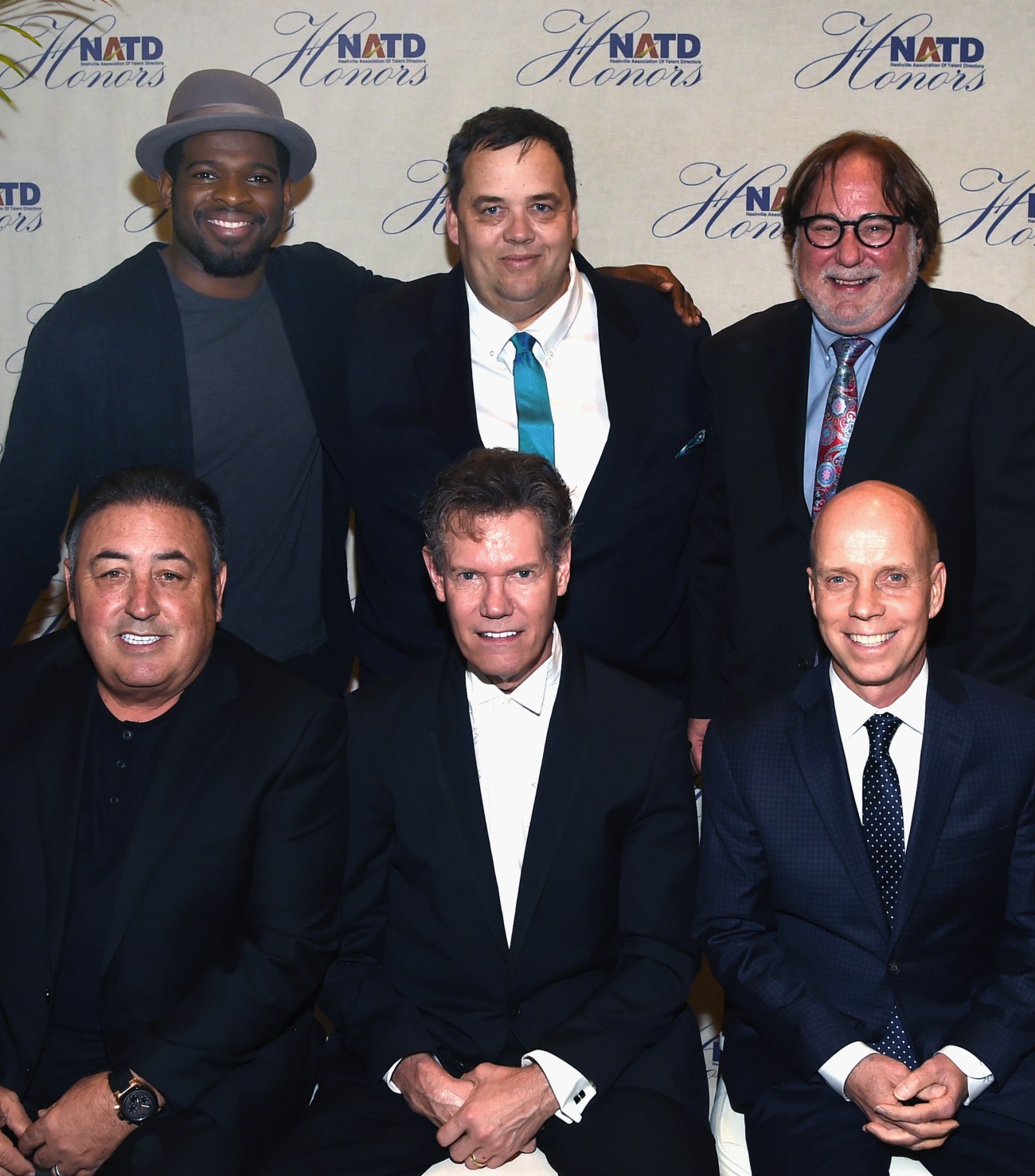 NASHVILLE, TN - NOVEMBER 09:  Honorees Back Row: P.K. Subban, Mike Smardak, Rod Essig. Front Row: Doc McGhee, Randy Travis and Scott Hamilton attend the 2016 NATD Honors Gala at the Hermitage Hotel on November 9, 2016 in Nashville, Tennessee.  (Photo by Rick Diamond/Getty Images for NATD)