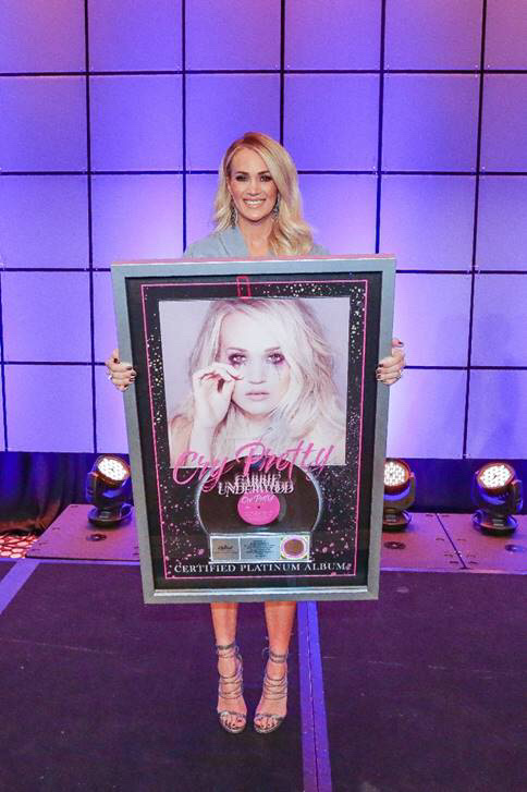 Underwood surprised with her Certified Platinum Album, Cry Pretty  Photo Credit: Country Radio Seminar 2020/Kayla Schoen